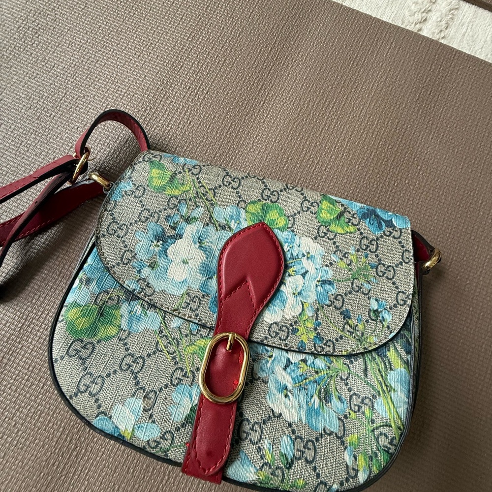 Floral Canvas Shoulder Bag - Red and Blue